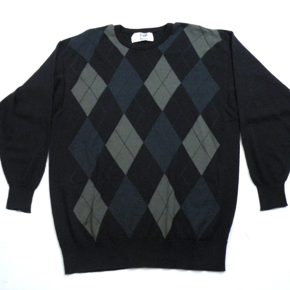 Harrods Pringle of Scotland Navy Gray Wool Argyle sweater M